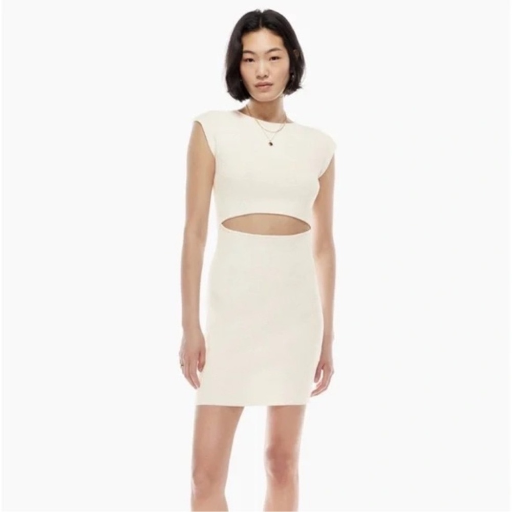 Wilfred Aritzia Ivory Cut Out Ribbed Knit Mini Dress